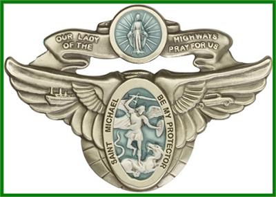 Visor Clip, Bronze Oxide Finish, Blue Enamel, OL Highway / St. Michael, 2-1/8" wide, 45829
