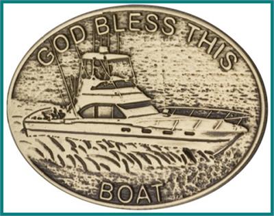 Visor Clip, Bronze Oxide Finish, God Bless This Boat, 2" wide, # 45837