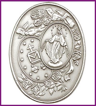 Visor Clip, Silver Oxide Finish, Miraculous Medal, 1-1/8" tall, # 45840