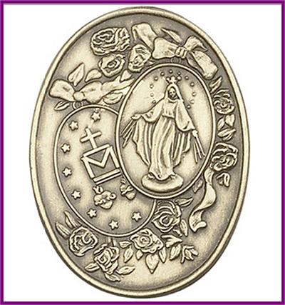Visor Clip, Bronze Oxide Finish, Miraculous Medal, 1-1/8" tall, # 45841