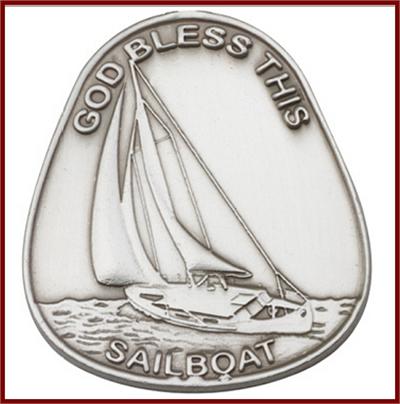 Visor Clip, Silver Oxide Finish, God Bless This Sailboat, 1-5/8" tall, # 45842