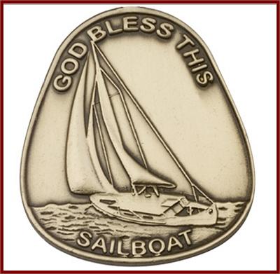 Visor Clip, Bronze Oxide Finish, God Bless This Sailboat, 1-5/8" tall, # 45843