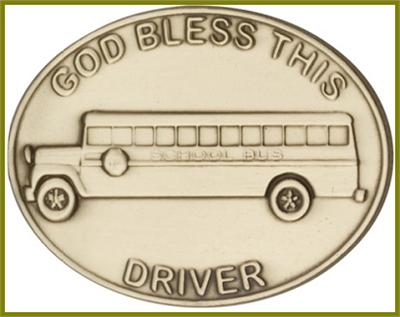 Visor Clip, Bronze Oxide Finish, God Bless This (School Bus) Driver, 1-1/2" wide, # 45847