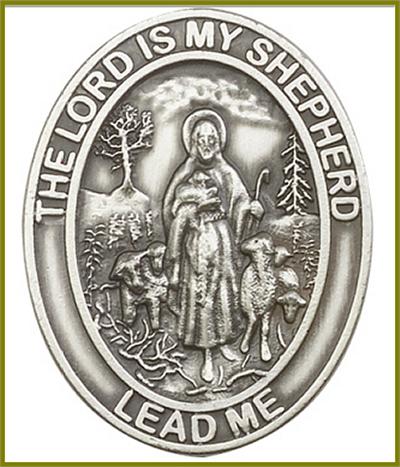 Visor Clip, Silver Oxide Finish, The Lord is My Shepherd, 1-5/8" tall, # 45855