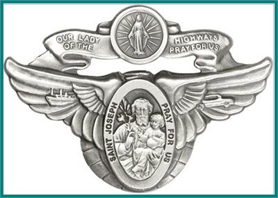 Visor Clip, Silver Oxide Finish, Lady of the Highway / St Joseph, 3" wide, # 45859