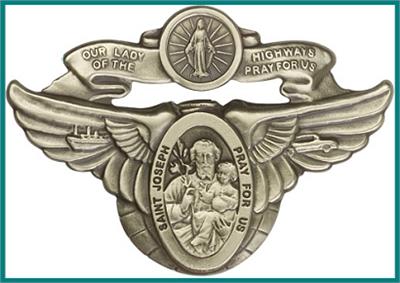 Visor Clip, Bronze Oxide Finish, Lady of the Highway / St Joseph, 3" wide, # 45860