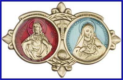 Visor Clip, Bronze Oxide Finish, Enameled, Jesus / Mary, 3-1/8" wide, # 45862