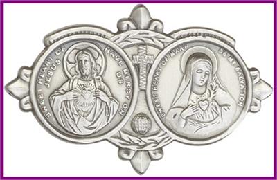 Visor Clip, Silver Oxide Finish, Jesus / Mary, 3-1/8" wide, # 45863