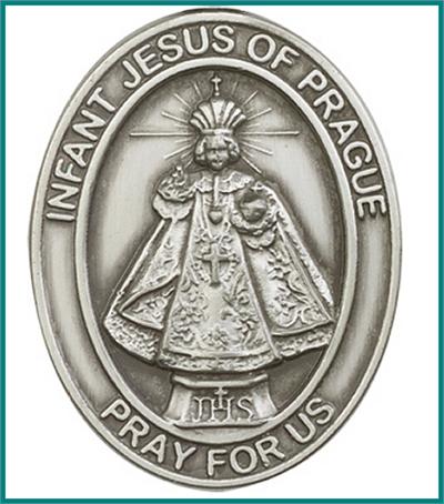 Visor Clip, Silver Oxide Finish, Infant of Prague, 1-5/8", # 45871