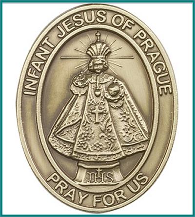 Visor Clip, Bronze Oxide Finish, Infant of Prague, 1-5/8", # 45872