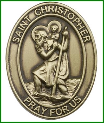 Visor Clip, Bronze Oxide Finish, St. Christopher, 1-5/8", # 45904