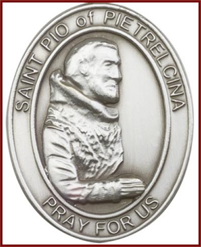 Visor Clip, Silver Oxide Finish, St. Pio, 1-5/8", # 45960