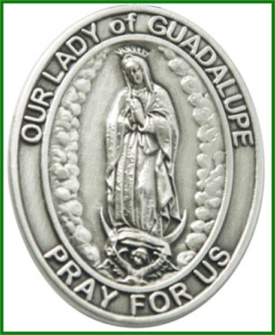 Visor Clip, Silver Oxide Finish, Our Lady of Guadalupe, 1-5/8", # 45964