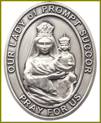 Visor Clip, Silver Oxide Finish, Our Lady of Prompt Succor, 1-5/8", # 45974