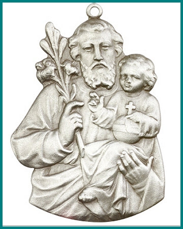 Keychain, Silver Oxide Finish, St. Joseph & Child, 2-3/8" tall, # 45977