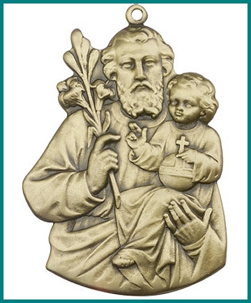 Keychain, Bronze Oxide Finish, St. Joseph & Child, 2-3/8" tall, # 45978