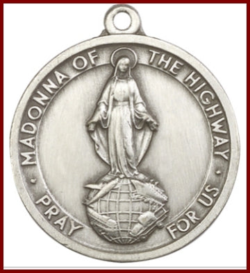 Keychain, Silver Oxide Finish, Madonna of the Highway, 1-1/4" tall, # 45984