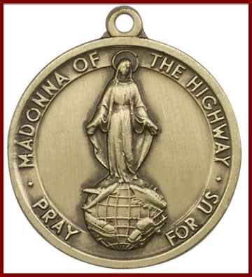 Keychain, Bronze Oxide Finish, Madonna of the Highway, 1-1/4" tall, # 45985
