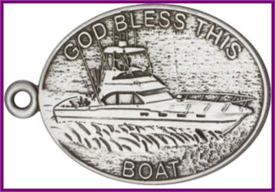 Keychain, Silver Oxide Finish, God Bless This Boat, 2-1/4" wide, # 45994