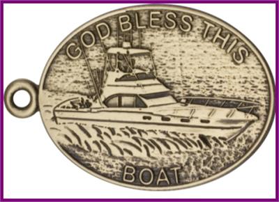 Keychain, Bronze Oxide Finish, God Bless This Boat, 2-1/4" wide, # 45995