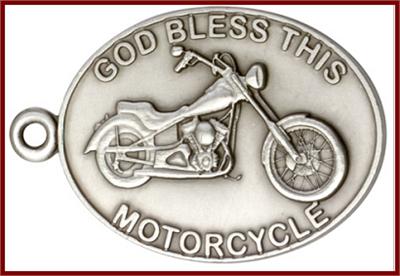 Keychain, Silver Oxide Finish, God Bless This Motorcycle, 2-1/4" wide, # 45996