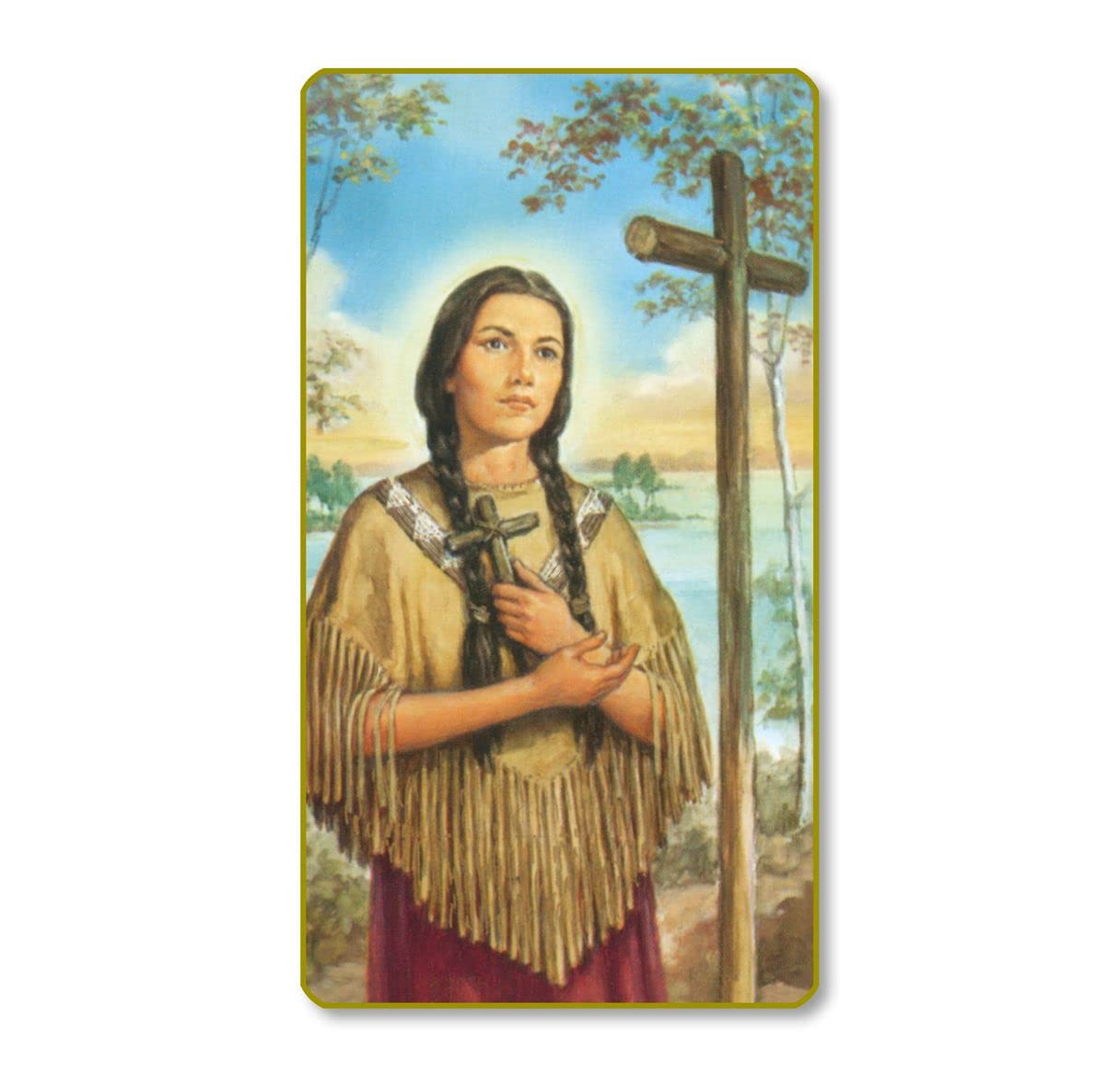 St. Kateri Tekakwitha Italian Paper Holy Cards, 2"x4", Blank Back, 100-Pack, # 6150