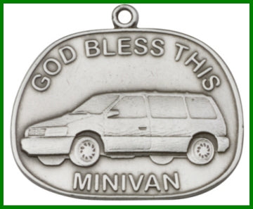 Keychain, Silver Oxide Finish, God Bless This Minivan, 1-3/8" wide, # 48001