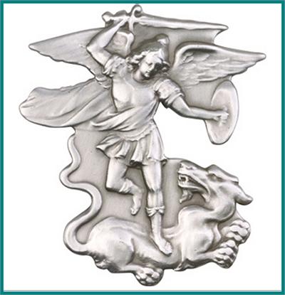 Visor Clip, Silver Oxide Finish, St. Michael, 2" tall, # 4601