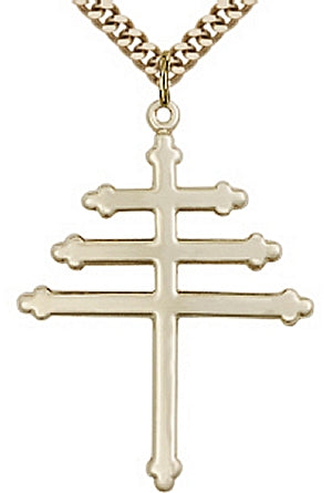 1-3/8" Tall 14kt Gold Filled, Maronite Cross Pendant, Your Choice of Chain, # 46017