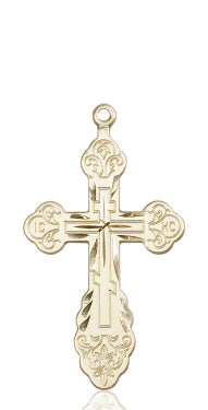 1-7/8" Solid 14kt Gold Vladimir Cross, Free Chain, # 46036