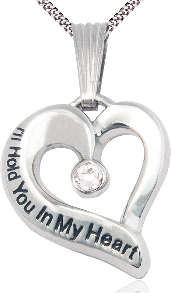 I'll Hold You In My Heart Sterling Necklace, 1" tall with 3mm Crystal Swarovski Birthstone and Your Choice of Chain, # 4676