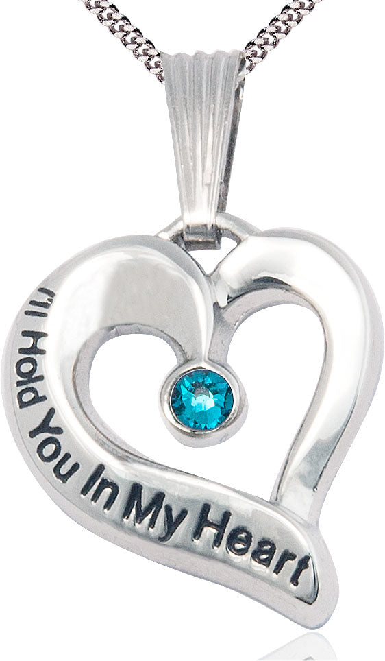 I'll Hold You In My Heart Sterling Necklace, 1" tall with 3mm Zircon Swarovski Birthstone and Your Choice of Chain, # 4686