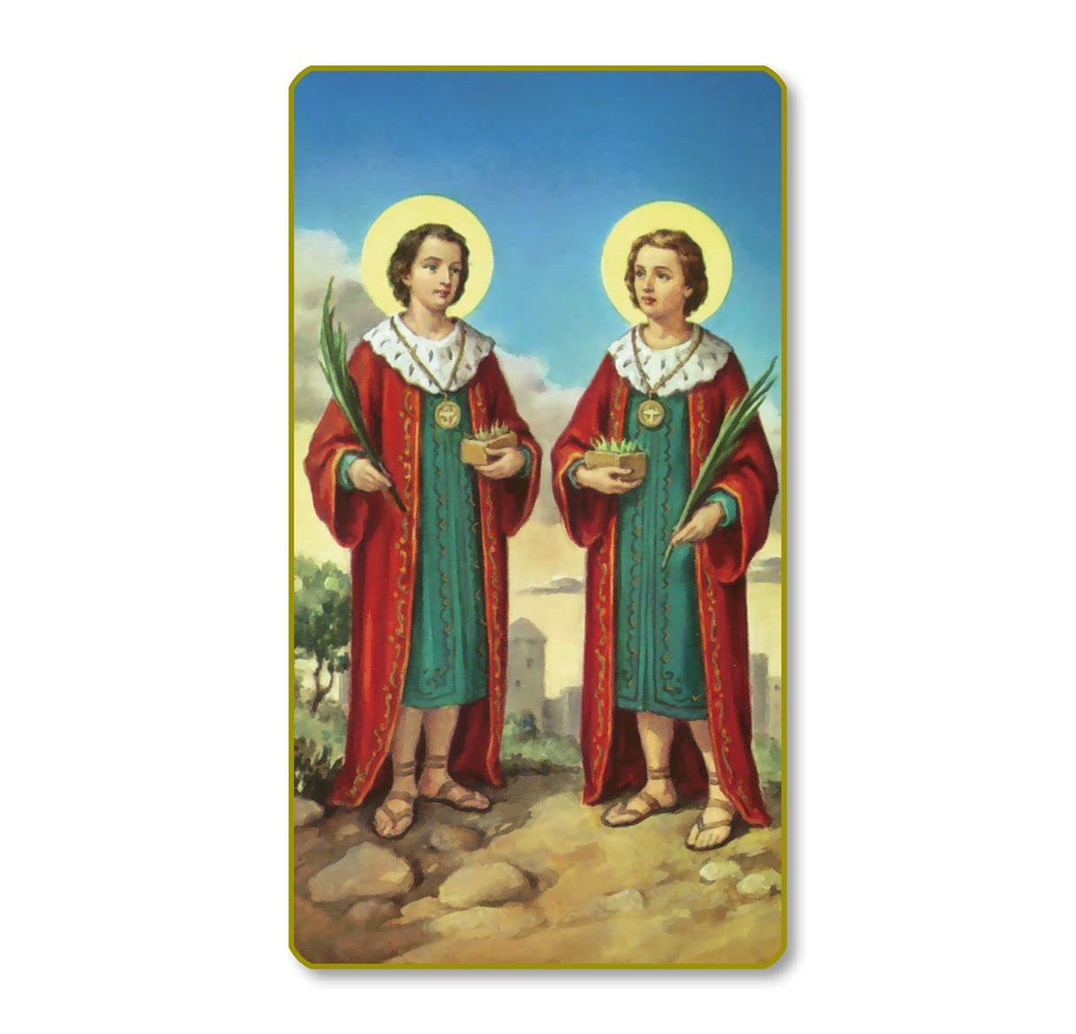 Sts. Cosmos and Damian Italian Paper Holy Cards, 2"x4", Blank Back, 100-Pack, # 6147