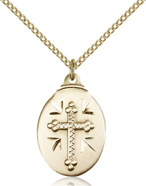 7/8" 14kt Gold Filled Cross Medal, Your Choice of Chain, # 47008