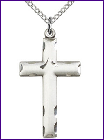 1-1/8" Engraved Sterling Silver Cross, Your Choice of Chain, # 47017