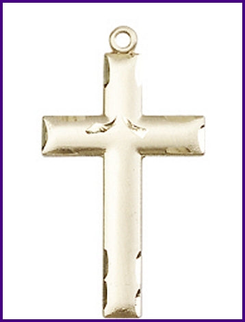 1-1/8" Engraved Solid 14kt Gold Cross, Free Chain, # 47019