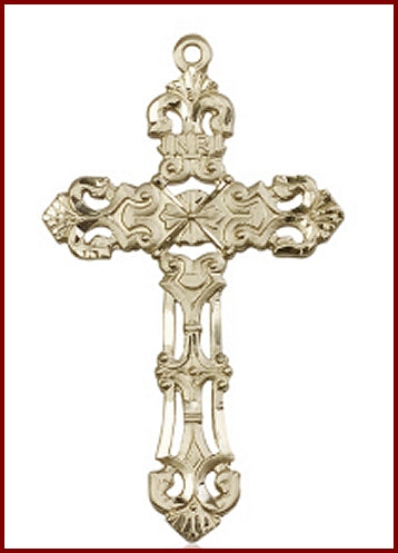2" Ornate Cross, Solid 18kt Gold, Free Chain, # 47027