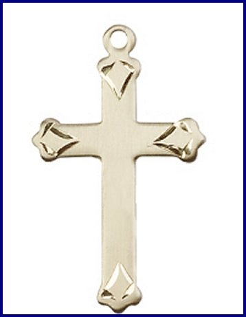 1-1/8" Solid 14kt Gold Engraved Cross, Free Chain, # 47030