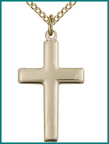 14kt Gold Filled Cross Medal, 7/8", Your Choice of Chain, # 43724