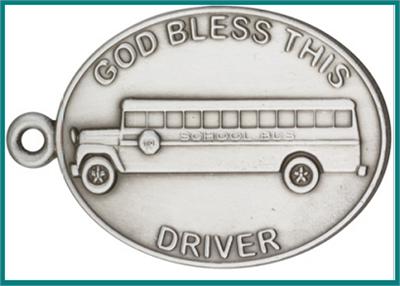 Keychain, Silver Oxide Finish, God Bless This (bus) Driver, 2-1/4" wide, # 48003