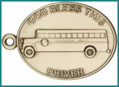 Keychain, Bronze Oxide Finish, God Bless This (bus) Driver, 2-1/4" wide, # 48004