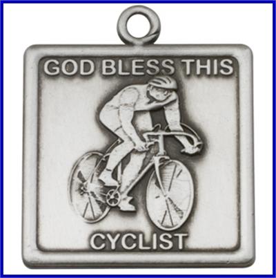 Keychain, Silver Oxide Finish, God Bless This Cyclist, 1-1/4" wide, # 48005