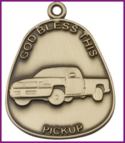 Keychain, Bronze Oxide Finish, God Bless This Pickup, 1-7/8" tall, # 48008