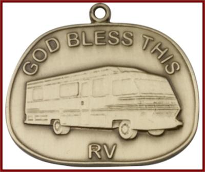 Keychain, Bronze Oxide Finish, God Bless This RV, 1-3/8" wide, # 48010