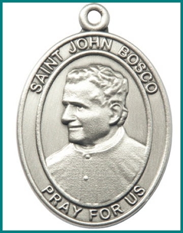 Keychain, Silver Oxide Finish, St. John Bosco, 1-7/8" tall, # 48026