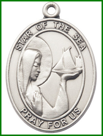 Keychain, Silver Oxide Finish, Our Lady Star of the Sea, 1-7/8" tall, # 48036