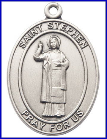 Keychain, Silver Oxide Finish, St. Stephen, 1-7/8" tall, # 48040