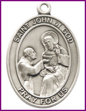 Keychain, Silver Oxide Finish, St. John of God, 1-7/8" tall, # 48042