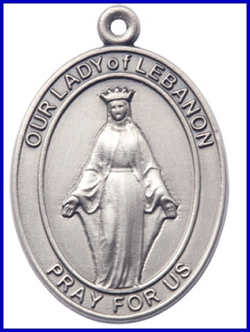 Keychain, Silver Oxide Finish, Our Lady of Lebanon, 1-7/8" tall, # 48052