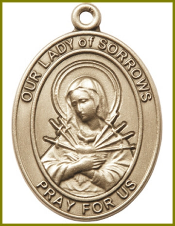 Keychain, Bronze Oxide Finish, Our Lady of Sorrows, 1-7/8" tall, # 48059